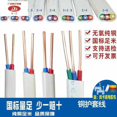 东一江国标纯铜芯电线2芯硬护套线11.52.546平方铜线BVVB家用3芯2