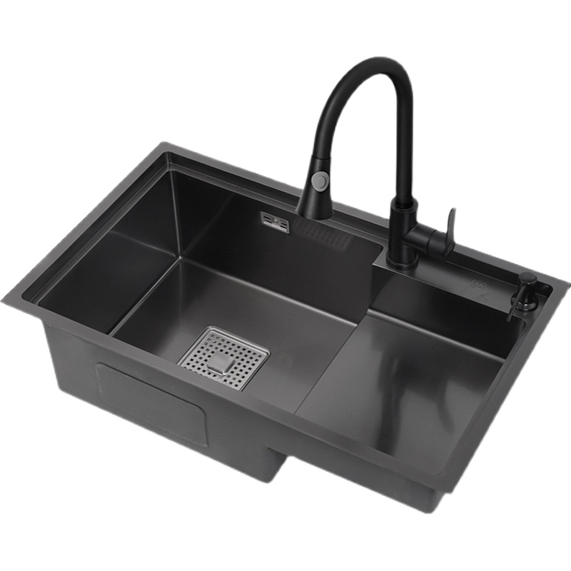 黑色纳米厨房304不锈钢阶梯槽手工水槽 台下洗菜盆高低网红大单槽