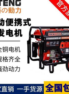 动力2KW汽油发电机220V小型移动户外摆摊应急备用YT2500DC-2
