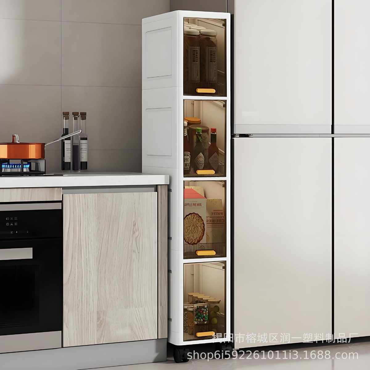 置夹缝翻盖式箱置家用收纳物落地厨房物塑料柜柜储物柜厕所卫生间