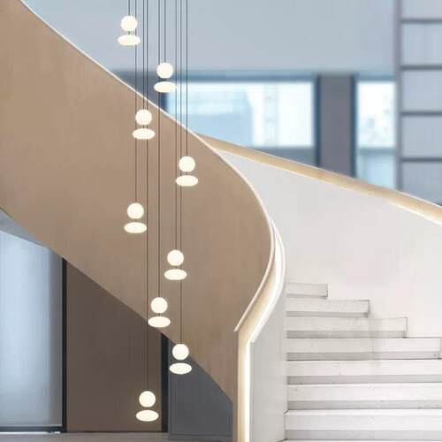 旋转楼梯吊灯长吊灯简约复式loft别墅公寓挑空客厅极简楼梯间灯具