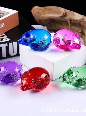 新款水晶牛摆件琉璃牛工艺品牛年礼品办公室家居装饰摆件黄水晶