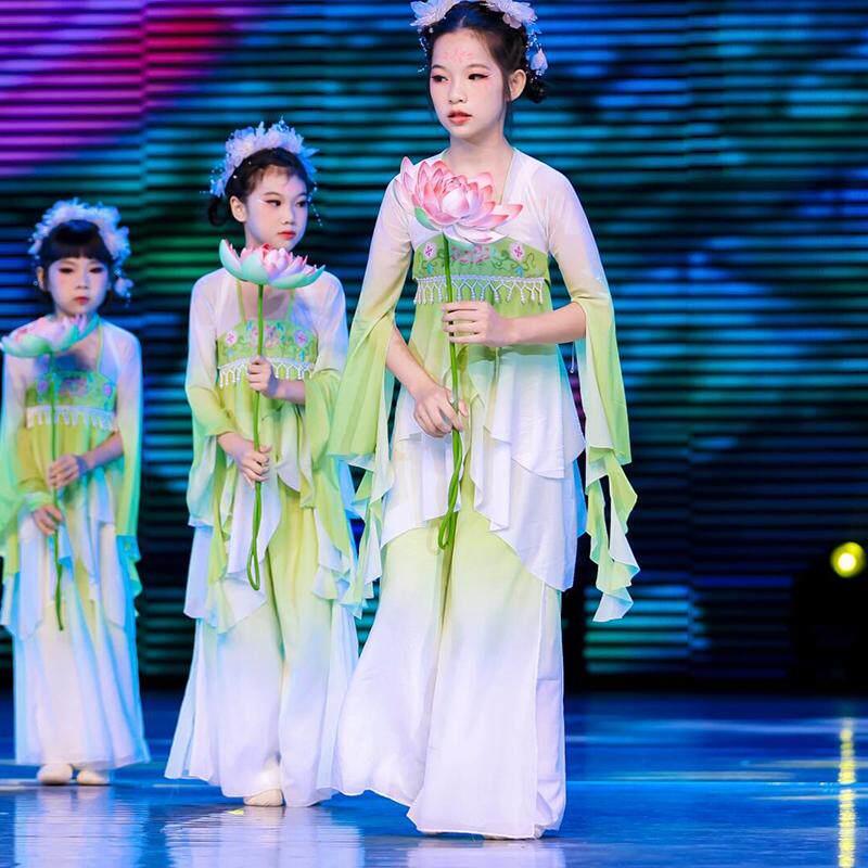 儿童夏荷风舞演出服江南可采莲古典舞鱼戏莲叶间入莲间池上舞蹈服