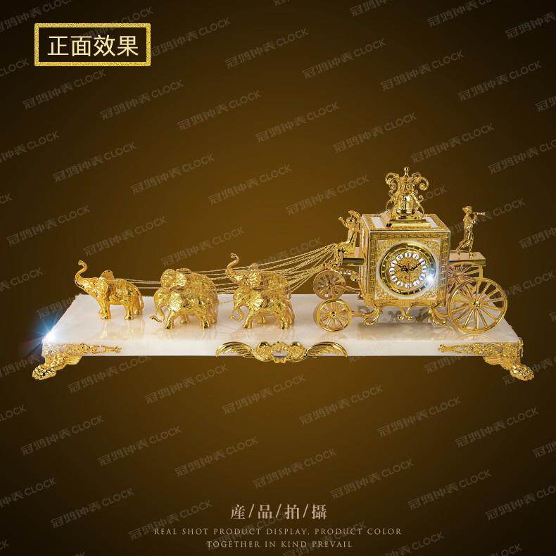 欧式纯铜象拉车台钟客厅玄关座钟别墅金色台钟