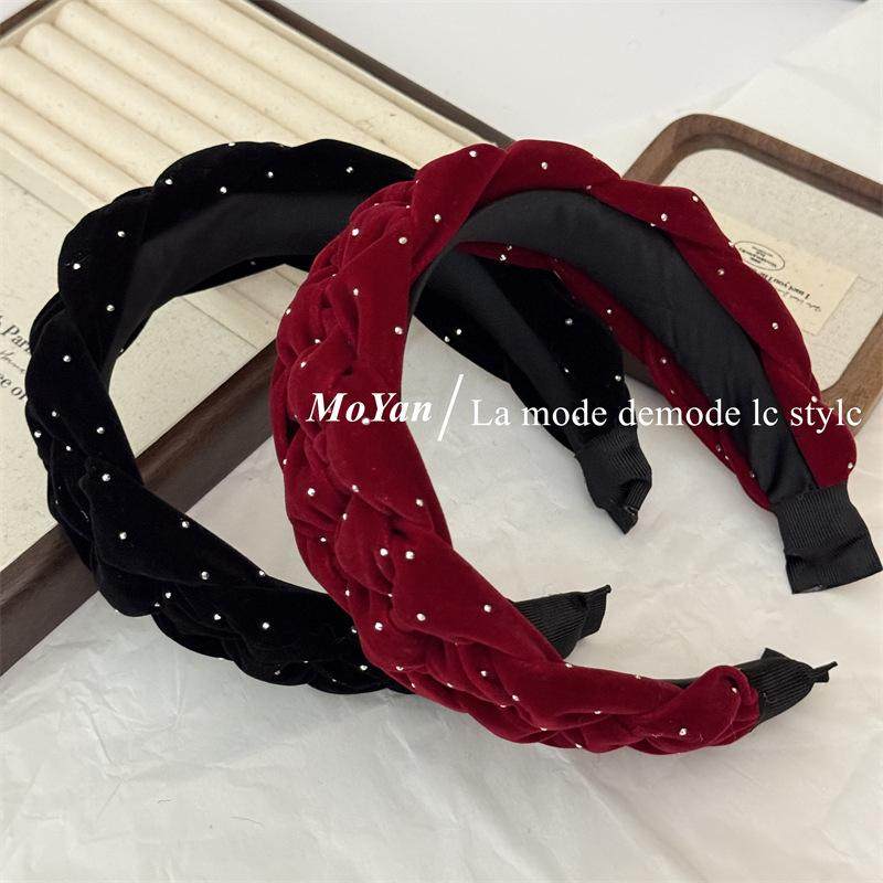 超宽蓬松高颅顶发箍女2024新款夏款法式复古麻花布艺头箍发卡头饰