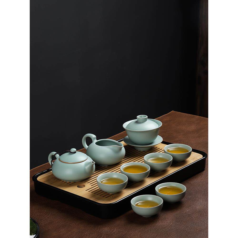 兰山汝窑茶具家用冰裂开件办公室客用中国功夫茶杯高档茶壶