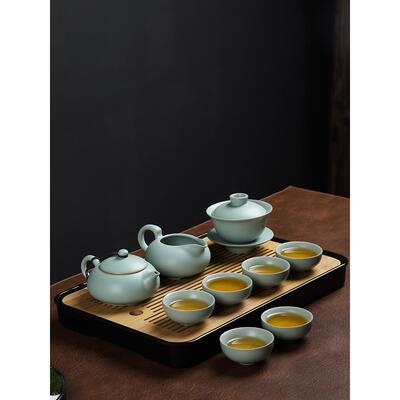 兰山汝窑茶具家用冰裂开件办公室客用中国功夫茶杯高档茶壶