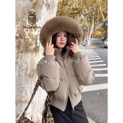 正品2025冬新款羽绒服女短款90白鸭绒大毛领面包服小个子宽松外套