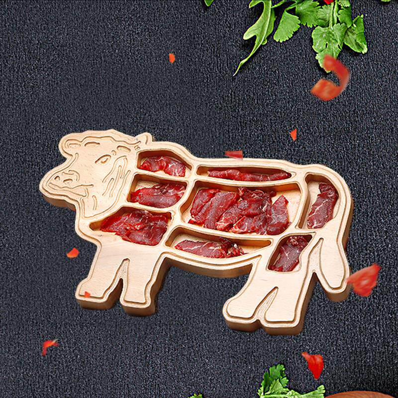 潮汕牛肉火锅盘牛形木制分格餐盘羊肉拼盘烤肉盘商用木质全牛平盘