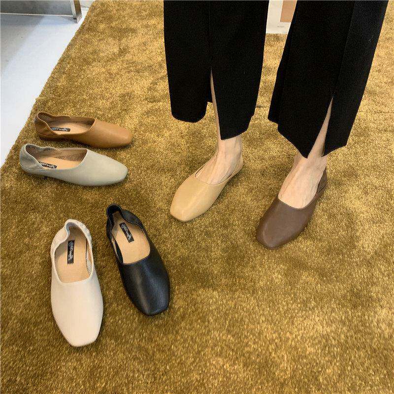 香港新款韩版真皮平底单鞋女2025年覆古浅口软底奶奶鞋百搭豆豆鞋