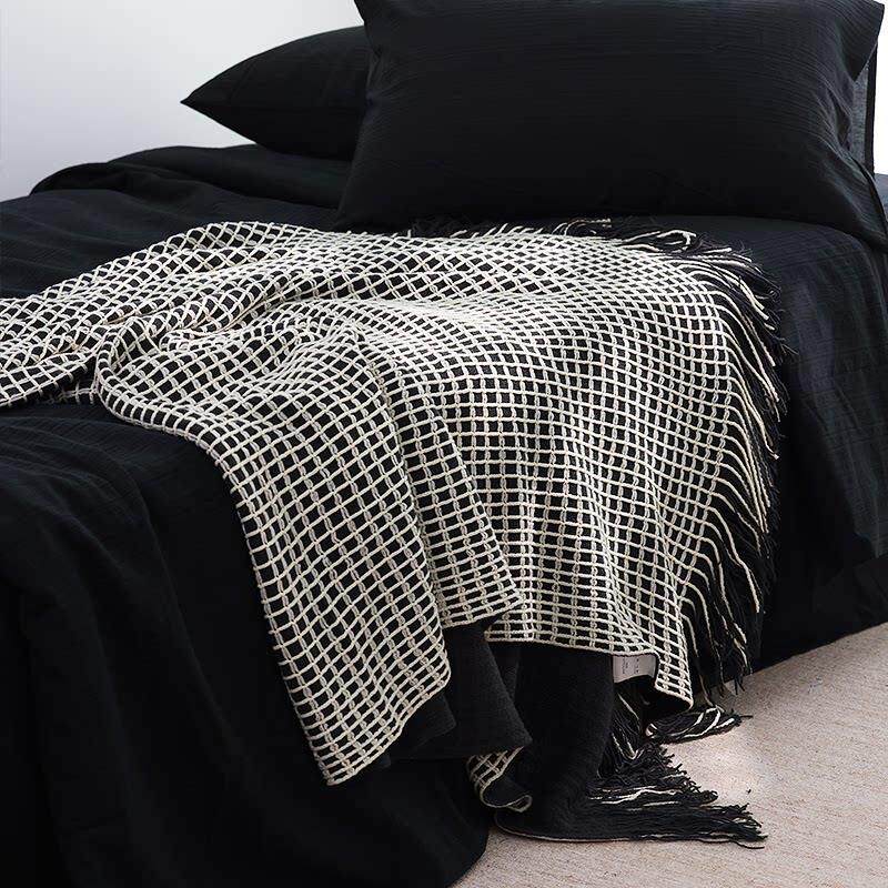 北欧INS简约针织毛线 线毯新款沙发装饰毯午睡毯样板房搭巾搭毯包