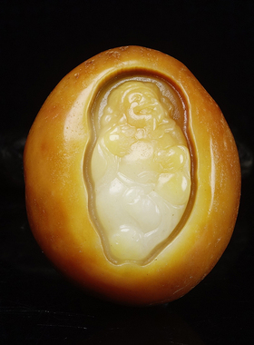 财源滚滚保真新疆和田玉白玉玉龙喀什河籽料独籽财神挂件183.50g