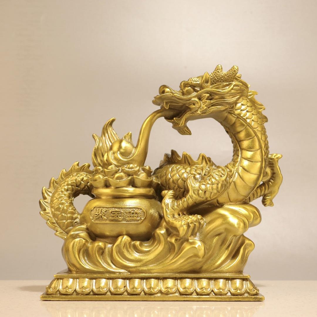 新款直销古韵斋金龙聚宝金龙如意黄铜送财龙献宝龙金龙福禄摆件工