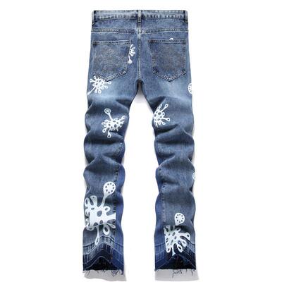 Men Straight Flared Jeans 男士印花直筒宽松微喇叭牛仔裤