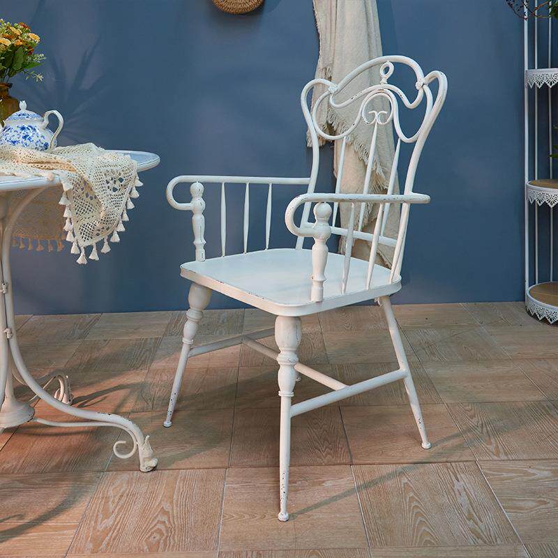 直销新款法式创意复古做旧铁艺餐厅桌椅组合民宿阳台休闲白色咖啡