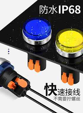 指示灯220v m22mm电源信号平头led带灯防水IP6812v24v工作中灯