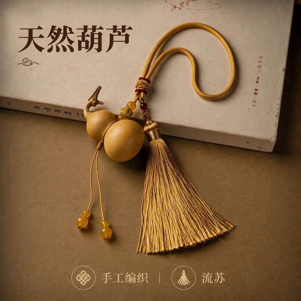 中式天然葫芦挂件流苏包包挂饰手工编织国风禅意吊饰品珠子挂绳