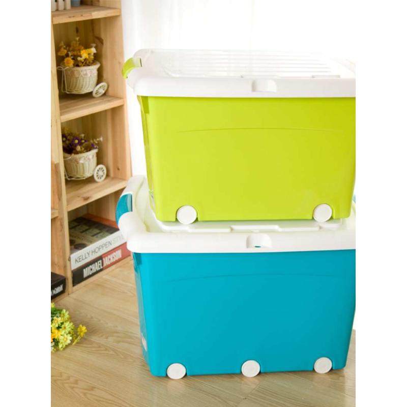 户外大容量塑料箱收纳箱换季储物箱带锁孔带盖有滑轮收纳盒整理箱