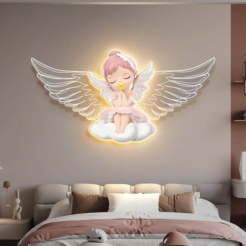 守护天使卧室装饰画卡通儿童房床头带灯挂画温馨女孩公主房间壁画,家居饰品,现代装饰画,淘宝优惠券,粉丝福利购,淘宝优惠卷