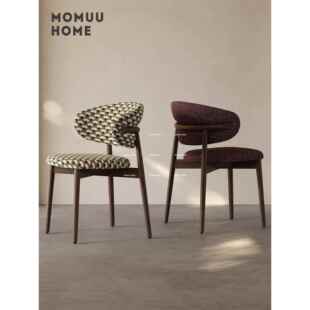 MOMUU HOME家用花布靠背椅现代简约书房书桌椅木椅子客厅实木餐椅