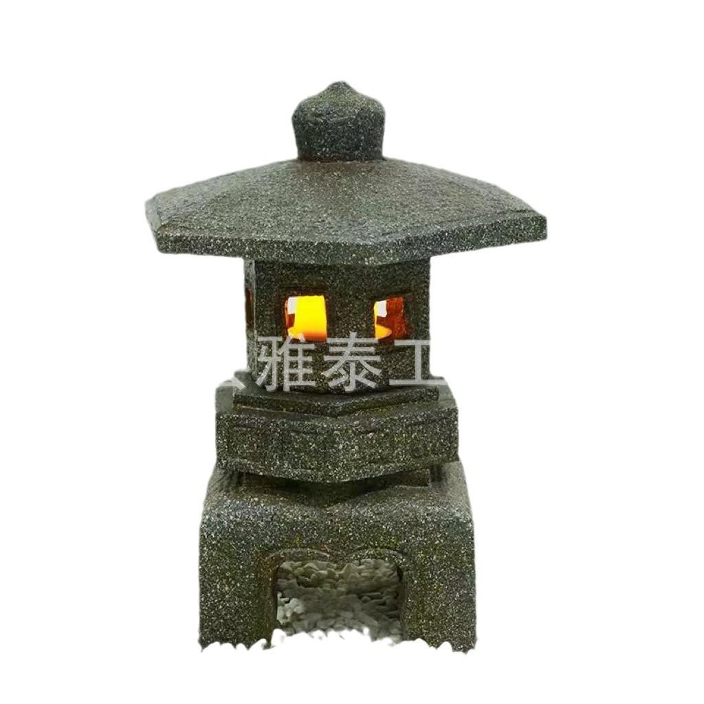石灯日式庭院玻璃钢仿古户外公园石灯造景室内枯山水禅意装饰摆件