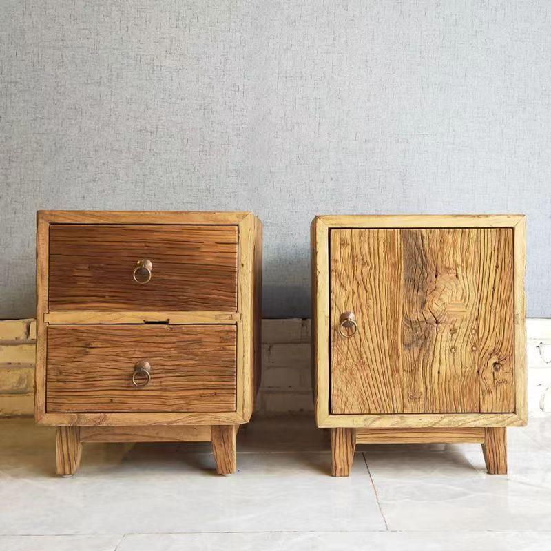 新中式老榆木床头柜实木家用小户型卧室床边柜整装民宿床头储物柜