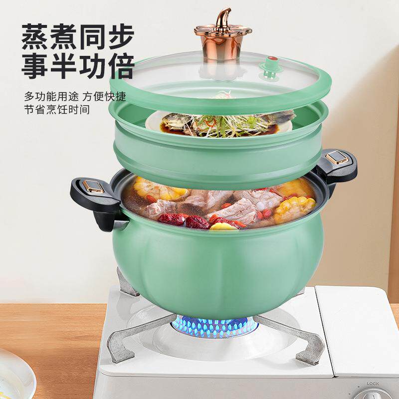新款南瓜微压锅家用电磁炉炖煮焖汤锅大容量不粘锅料理煲汤锅蒸锅