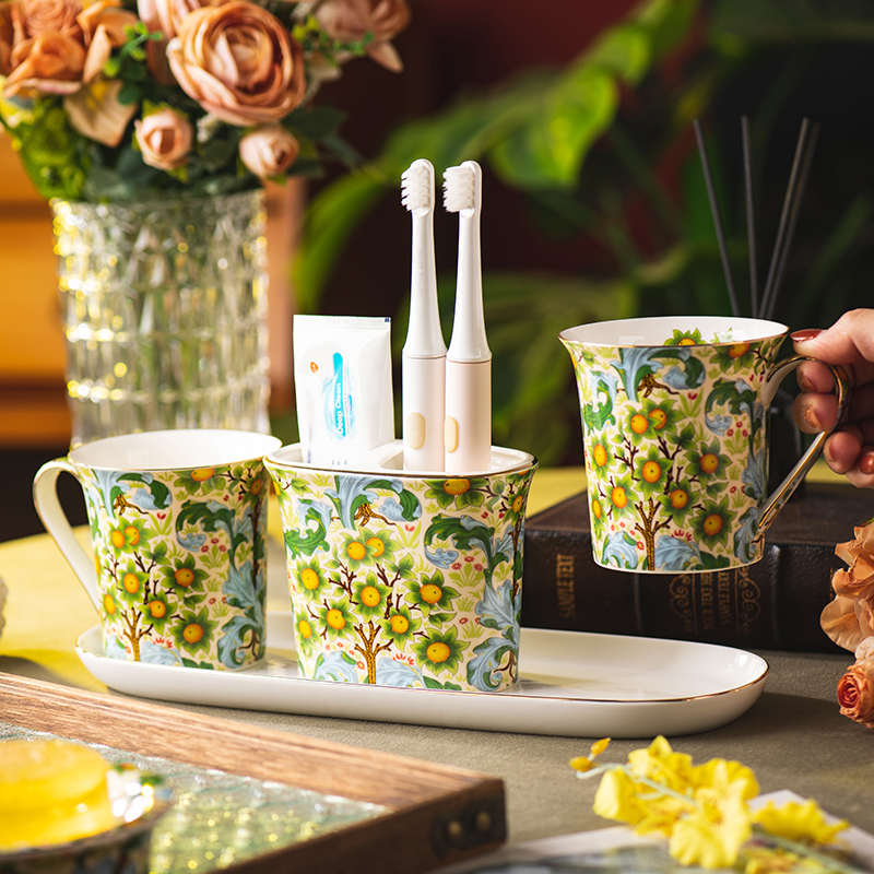 轻奢陶瓷洗漱套装六件套卫生间刷牙杯结婚漱口杯牙刷置物架家用