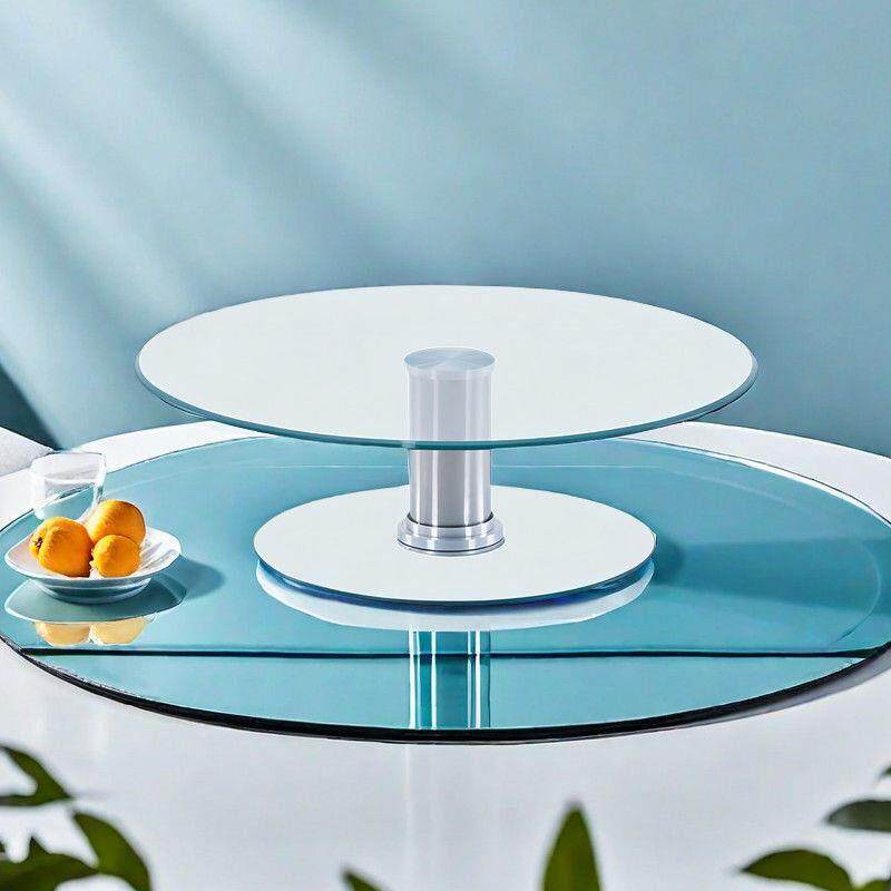 全套旋转餐桌钢化玻璃双层加高转盘 家用圆桌玻璃桌面二层转盘