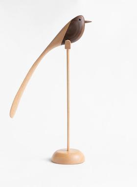 正品北欧实木小鸟摆原雕办公软装装饰工艺件礼品摆饰样板房电视书
