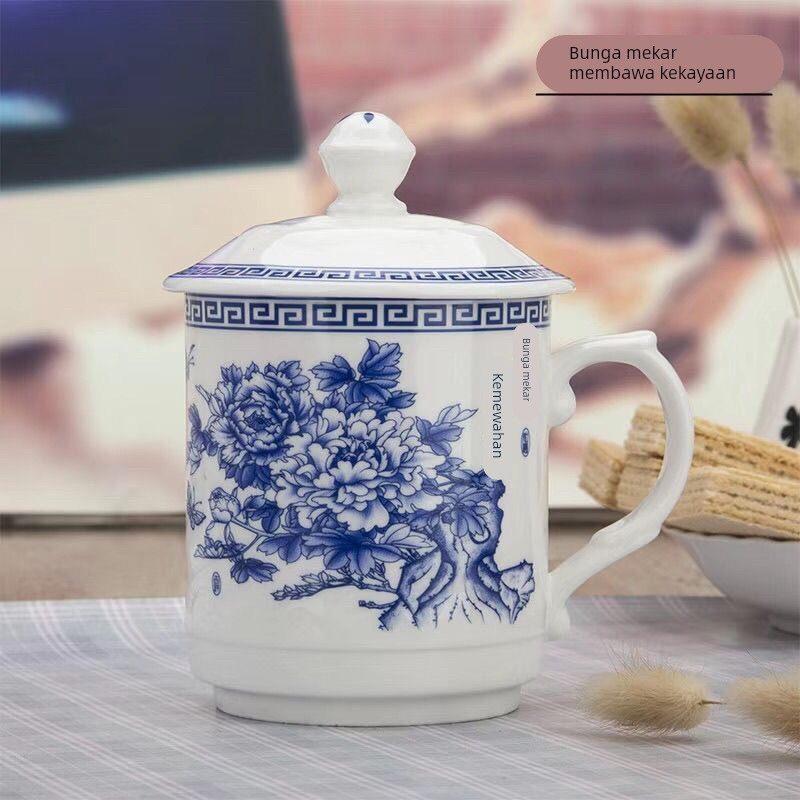 陶瓷大容量水杯马克杯带盖礼品杯办公杯茶杯骨瓷口杯情侣杯会议杯