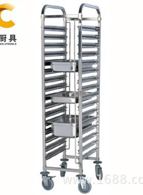 供应不锈钢份盘车拆装式10层单列份数盘车面包车保温柜推车
