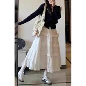 白色花边蕾丝半身裙女春季 a字蓬蓬0206r 显瘦中长版 新款 胖mm大尺码