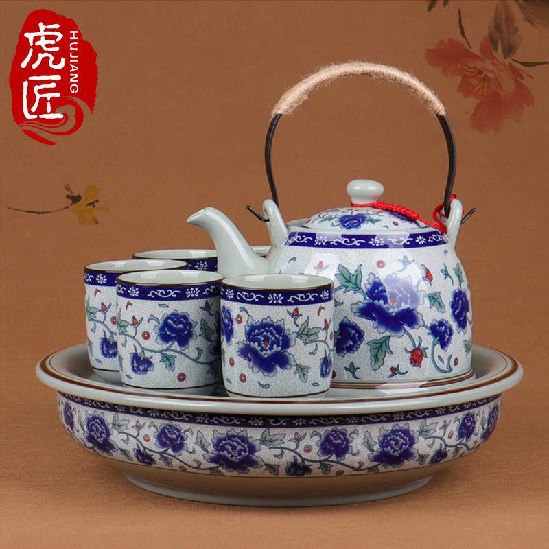虎匠景德镇陶瓷茶具套组家用客厅整套中式青花瓷覆古泡茶茶壶大号