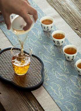 席防水麻布日禅意布艺桌旗茶旗中式茶52C90458道茶布茶布垫式茶茶