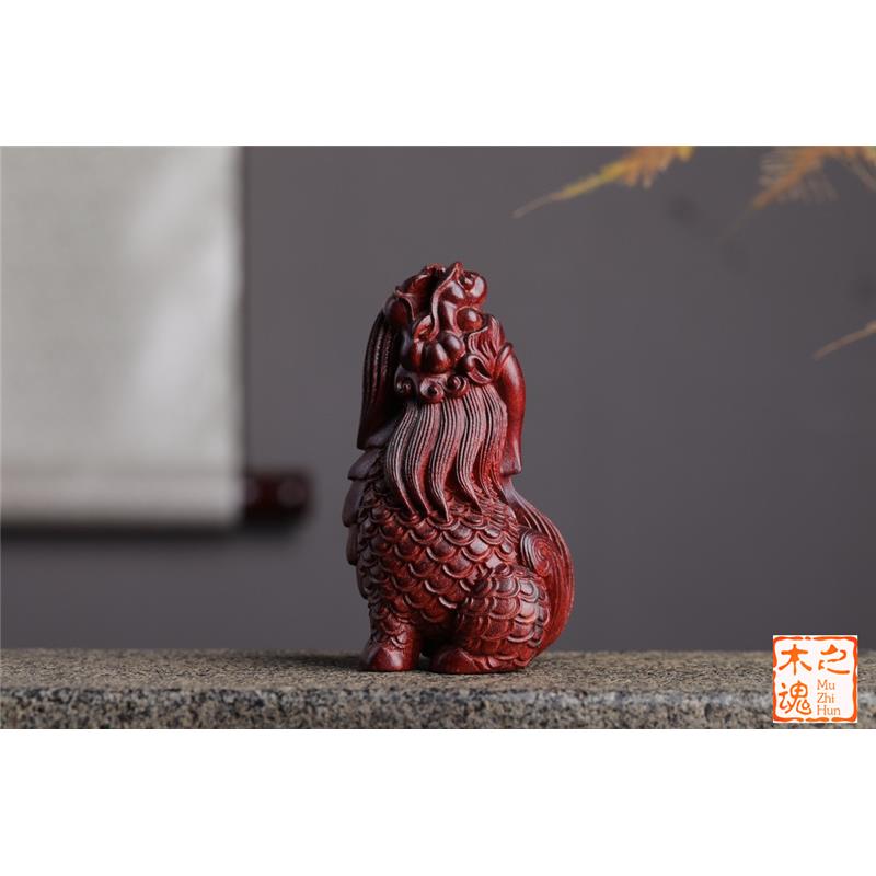 HWM小叶紫檀木血檀摆雕刻文玩望天吼把居家把玩旺财手件独角神兽