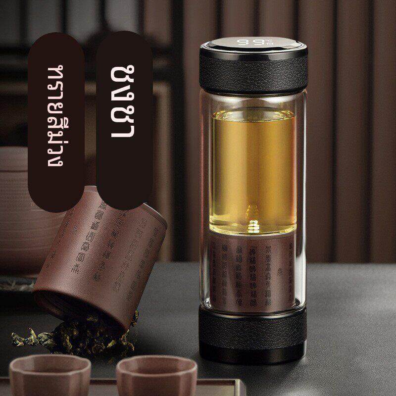 新款 紫砂茶水分离杯高硼硅双层隔热泡茶杯玻璃杯子高级耐高温水