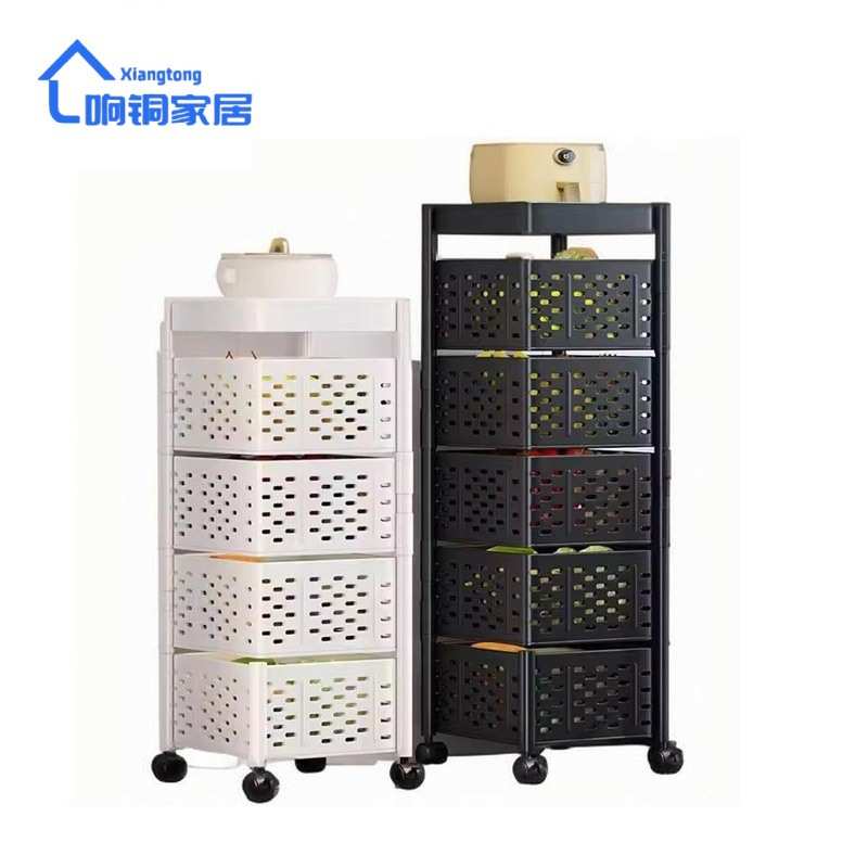 旋转置物架厨房蔬菜落地多层果蔬小推车家用可移动带轮零食收纳架