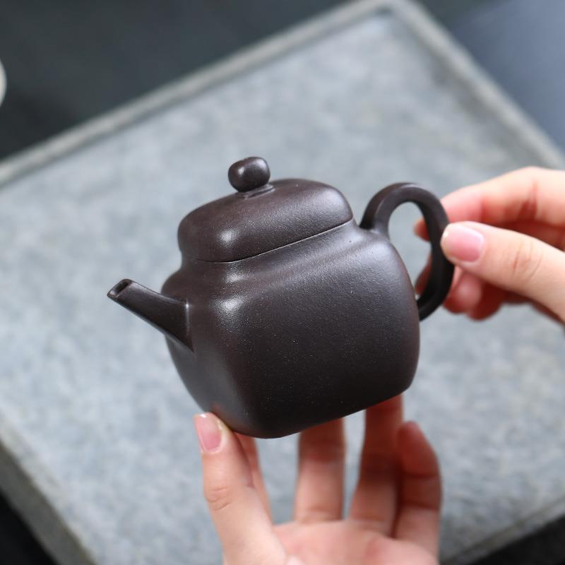 四方坦然宜兴原矿紫泥茶壶紫砂壶小容量半手工工夫茶具家用方壶