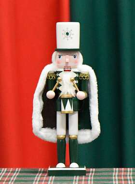 24年新款30CM欧式披风胡桃夹子国王木质工艺品荷木卡通圣诞节装饰