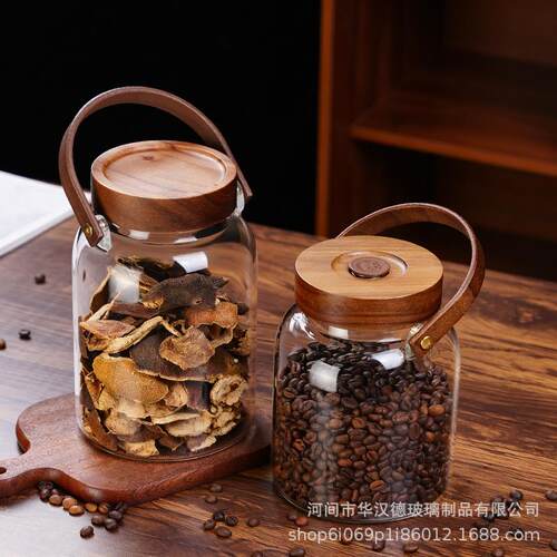 带提梁陈皮储存罐 高硼硅玻璃密封罐 咖啡罐 泡酒玻璃瓶 茶叶罐子