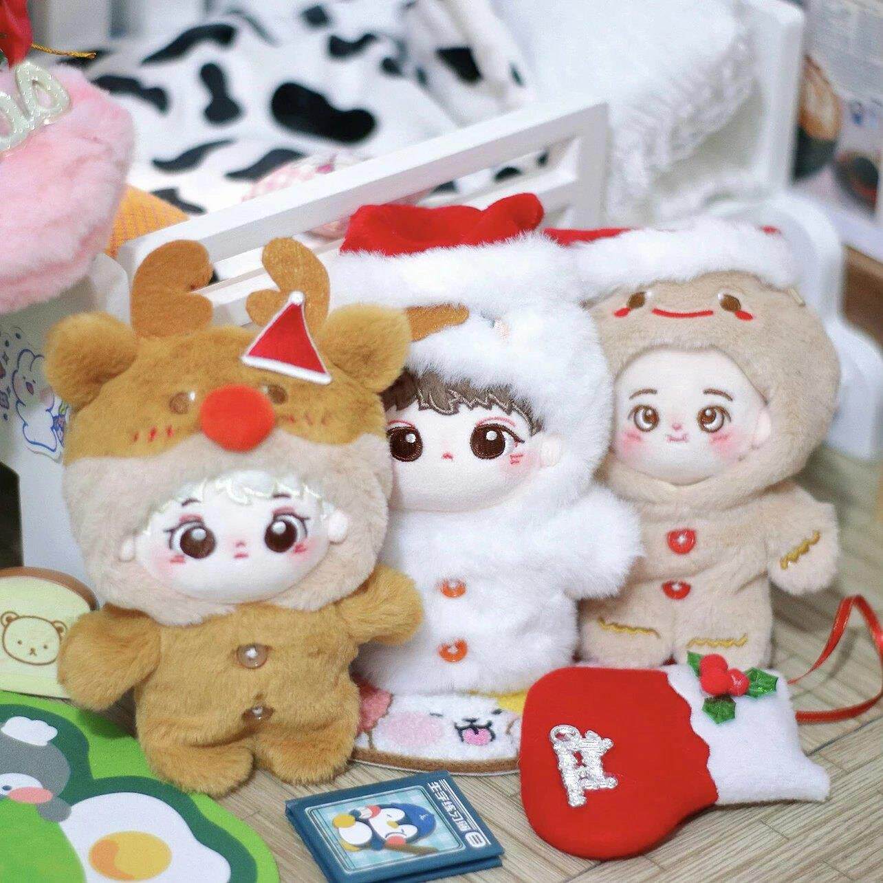 代售棉花娃娃衣10cm节日娃衣麋鹿雪人姜饼人连体衣海星体正常体