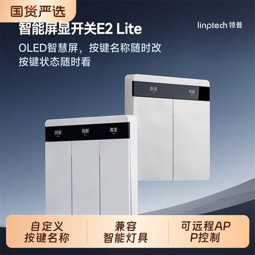 E2Lite智能开 关屏显按键自定义接入联动语音控制面板无线 线蓝牙