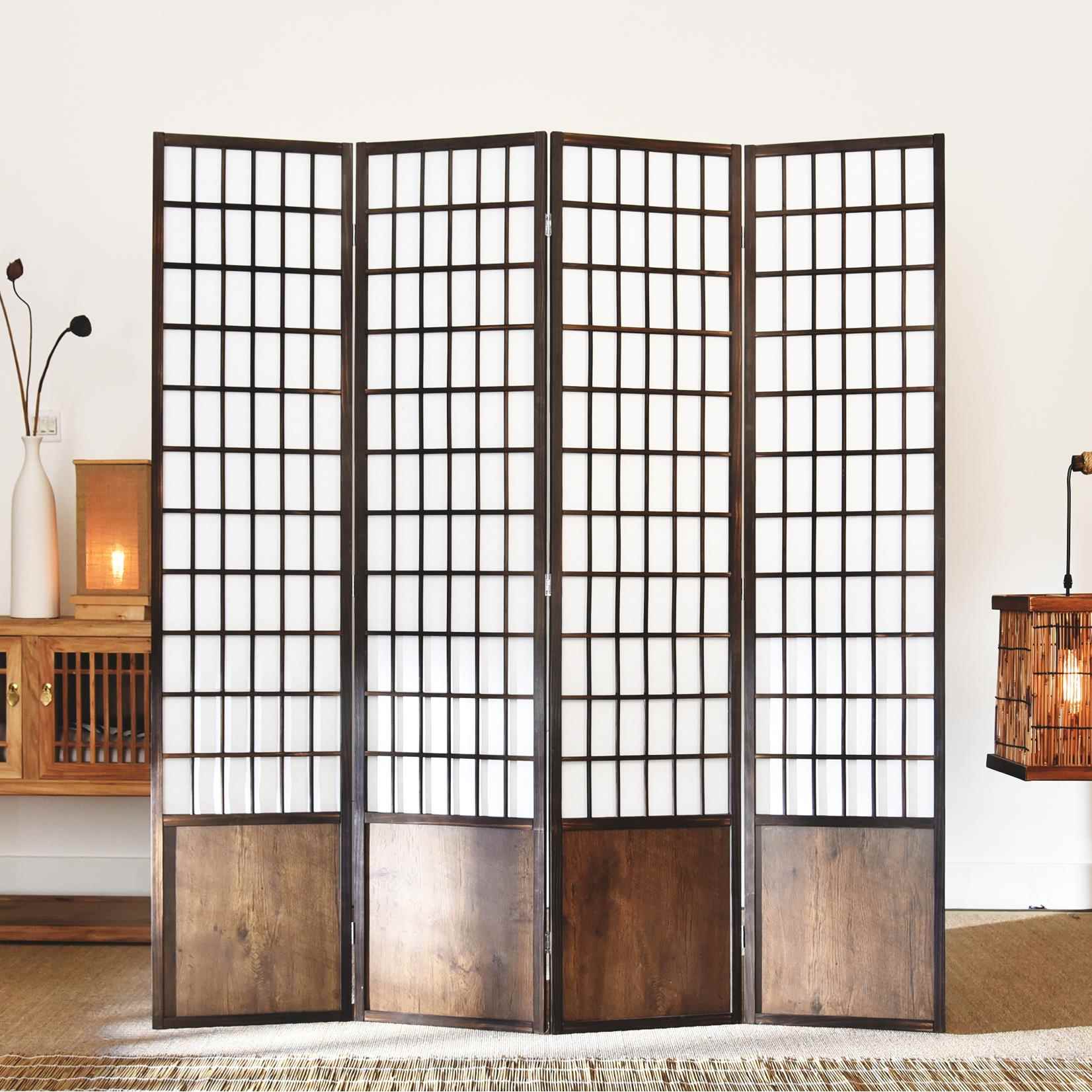 日式实木格子屏风玄关隔断简约移动折叠简约客厅卧室酒店直播背景