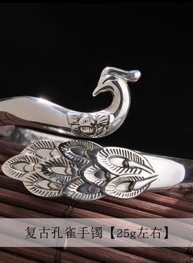 高档纯银镯999泰蓝孔雀复古民手族风送妈妈女友婆七夕情人景节礼