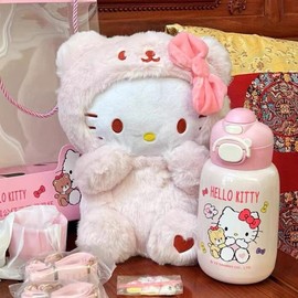 凯蒂猫Hellokitty保温杯女生大容量可爱学生吸管直饮杯子毛绒玩偶