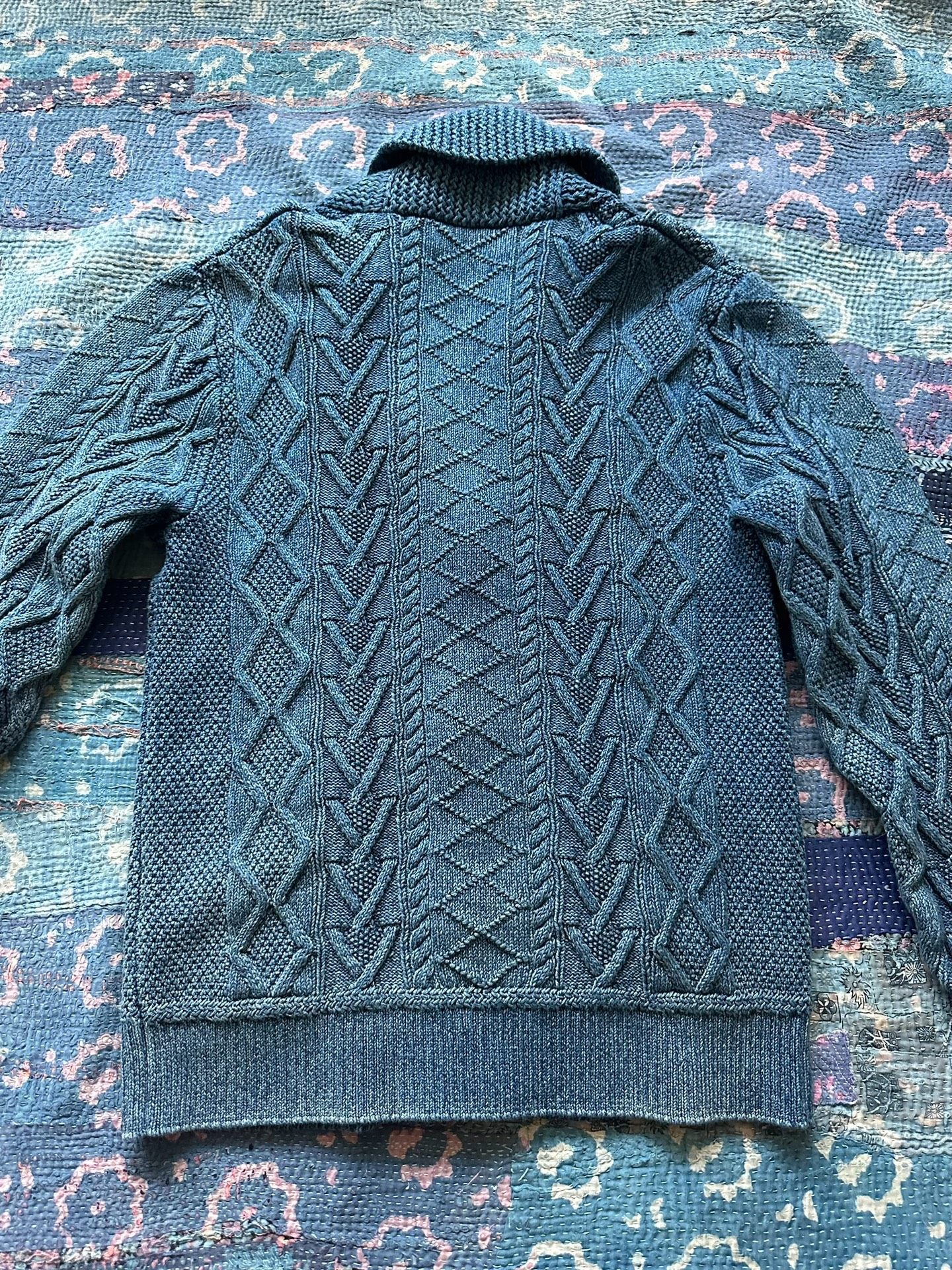 RRL Blue Cable-Knit Wool Cardigan — front