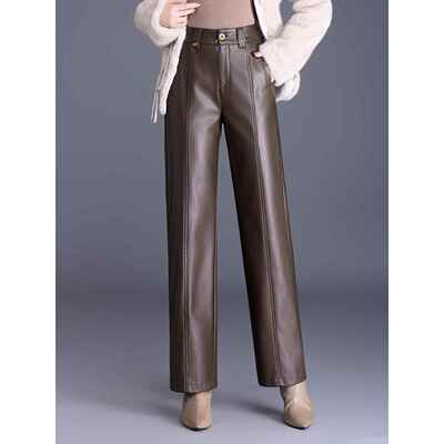 高级感PU皮裤女2025秋季新款大码宽松显瘦气质直筒长裤高腰阔腿裤
