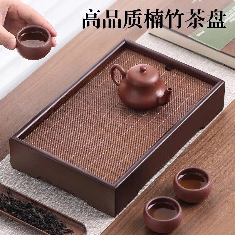新中式竹制茶盘小型沥储水干泡台竹茶海小茶台长方形竹席茶具托盘