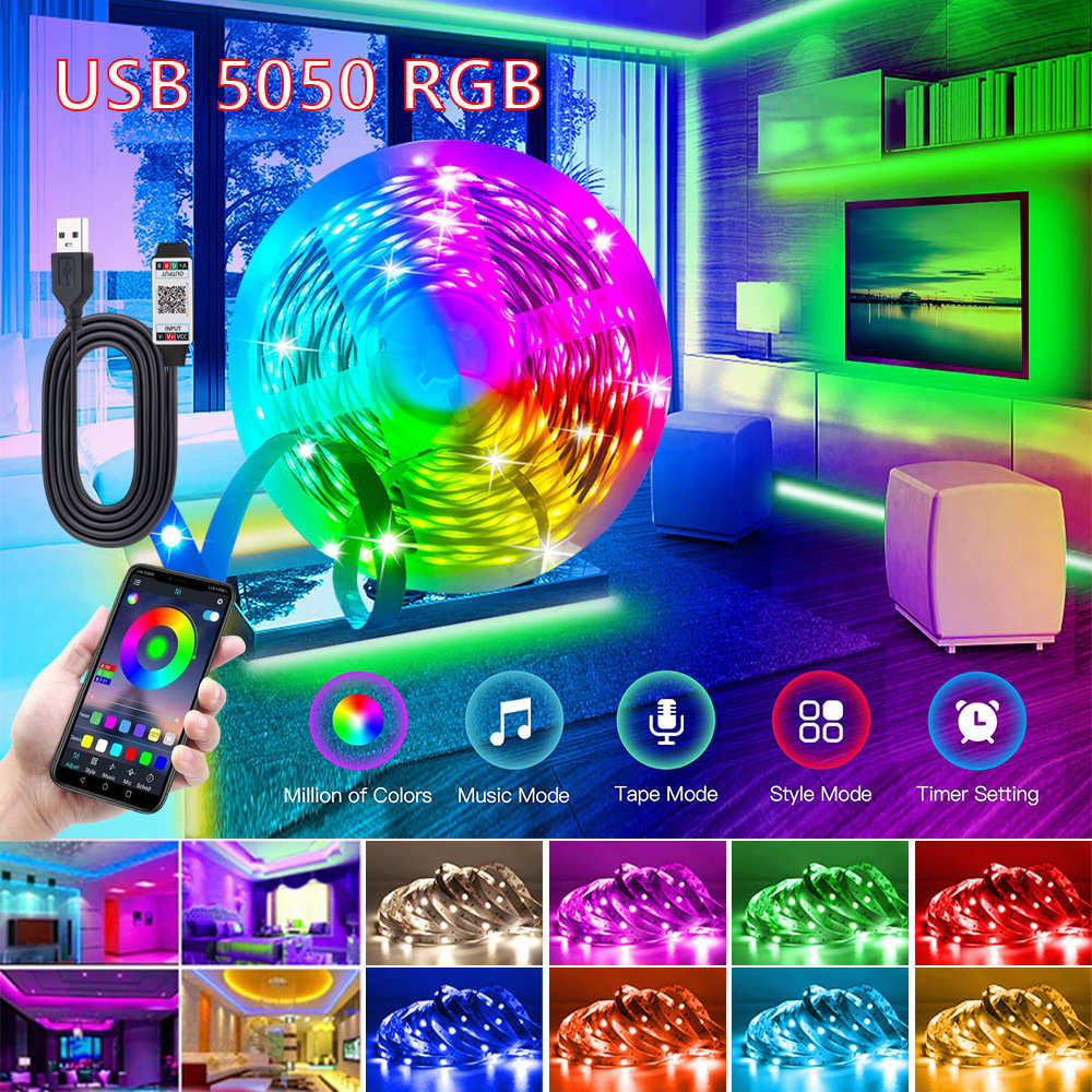 USB 5V低压5050rgb柔性七彩LED变色灯带自粘桌面氛围软灯条
